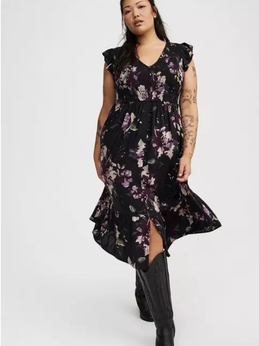 Women’s torrid size 4xlarge floral Monet long new Preppy Chic Dress V Neck Plus